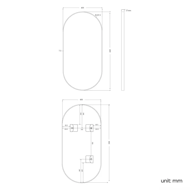 Essence Brushed Brass Pill Bathroom Mirror 800x400mm