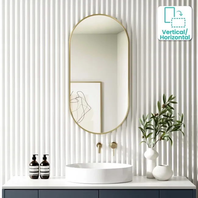 Essence Brushed Brass Pill Bathroom Mirror 1000x500mm