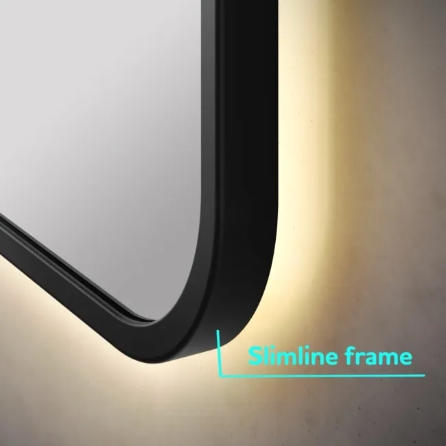 Ada Pill Black Framed Backlit Illuminated LED Mirror With BLUETOOTH Speaker 900x500mm