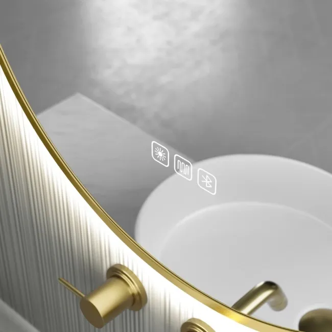 Ada Pill Brushed Brass Backlit Illuminated LED Mirror With BLUETOOTH Speaker 900x500mm