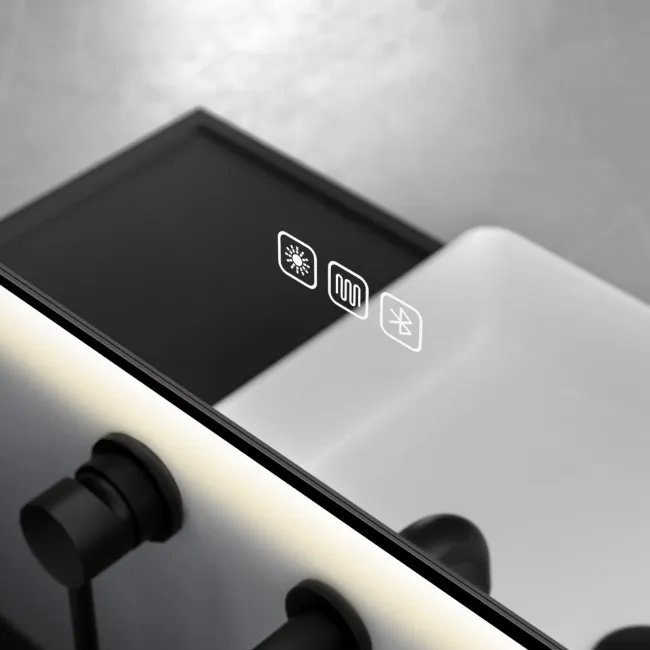 Maya Black Framed Arched Backlit Illuminated LED Mirror With BLUETOOTH Speaker 750x500mm