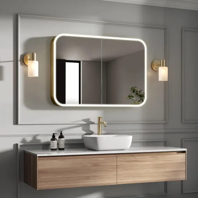 Willow Brushed Brass Illuminated LED Mirror Cabinet 700x1000mm