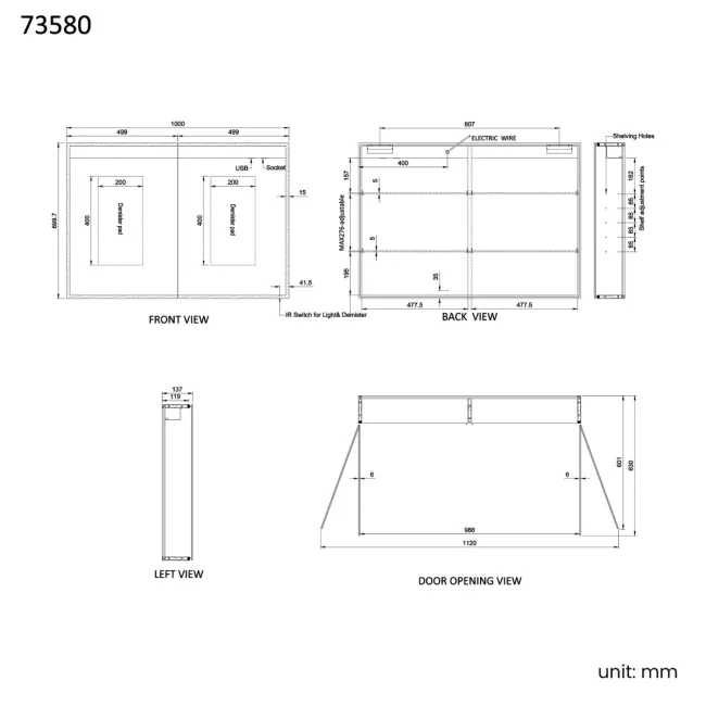 Margot Brushed Brass Illuminated LED Mirror Cabinet 700x1000mm