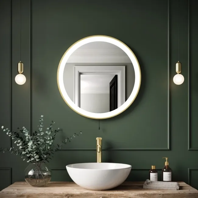 Delilah Battery Operated Brushed Brass Round Illuminated LED Mirror 600mm