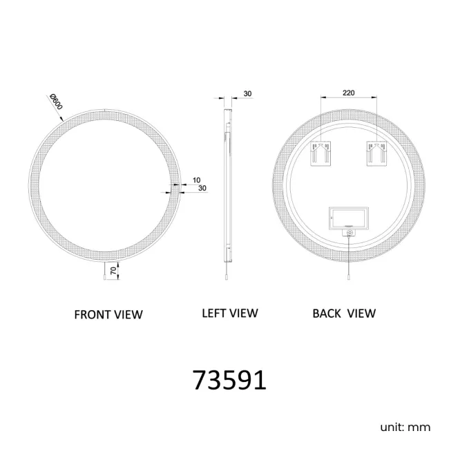 Delilah Battery Operated Brushed Brass Round Illuminated LED Mirror 600mm