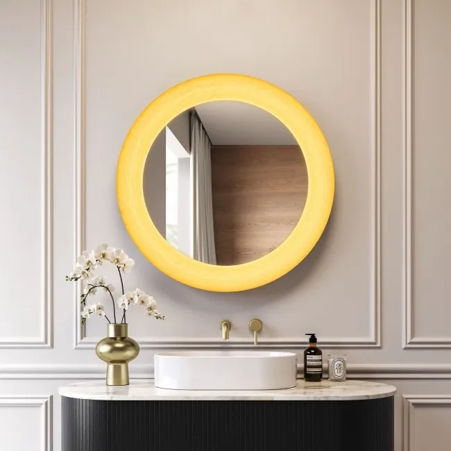Georgia Pale Brushed Brass Round Illuminated LED Mirror 850mm