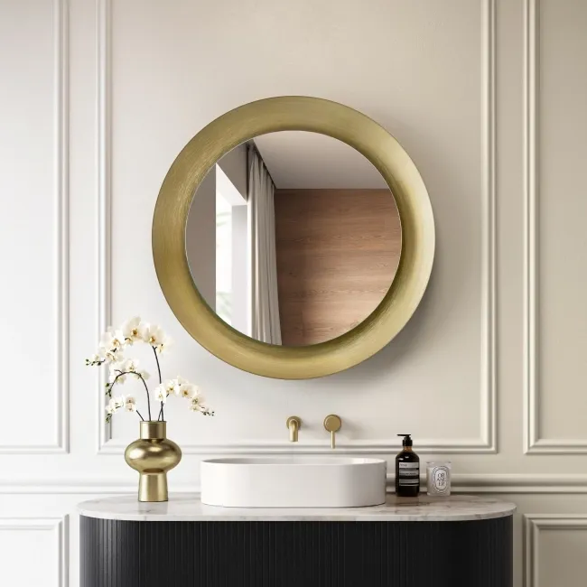Georgia Pale Brushed Brass Round Illuminated LED Mirror 850mm