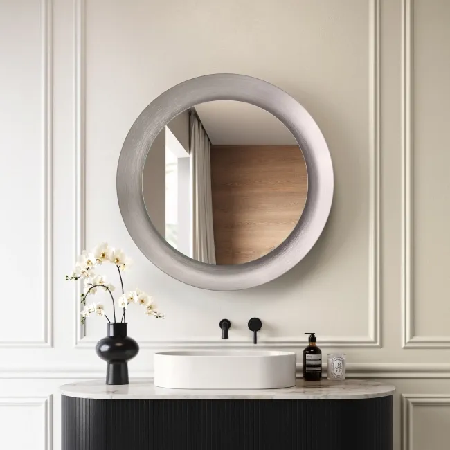 Georgia Pale Brushed Nickel Round Illuminated LED Mirror 850mm