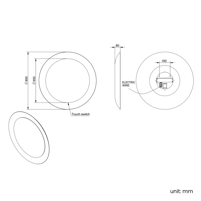 Georgia Pale Brushed Nickel Round Illuminated LED Mirror 850mm