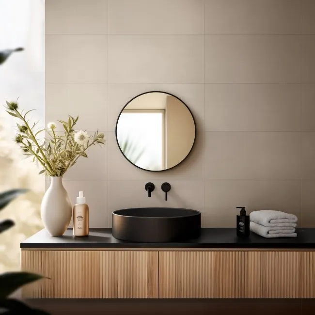 Paris Black Framed Round Bathroom Mirror 500mm