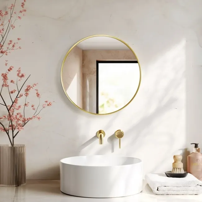Paris Brushed Brass Round Bathroom Mirror 500mm