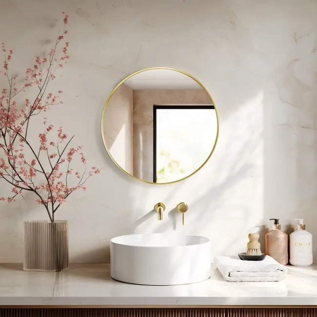 Paris Brushed Brass Round Bathroom Mirror 600mm