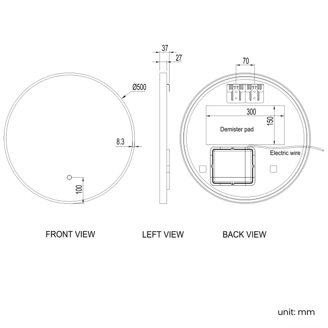 Paris Brushed Brass Round Backlit Illuminated LED Mirror 500mm