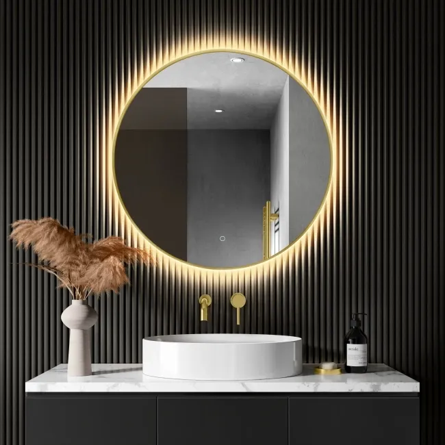 Paris Brushed Brass Round Backlit Illuminated LED Mirror 800mm