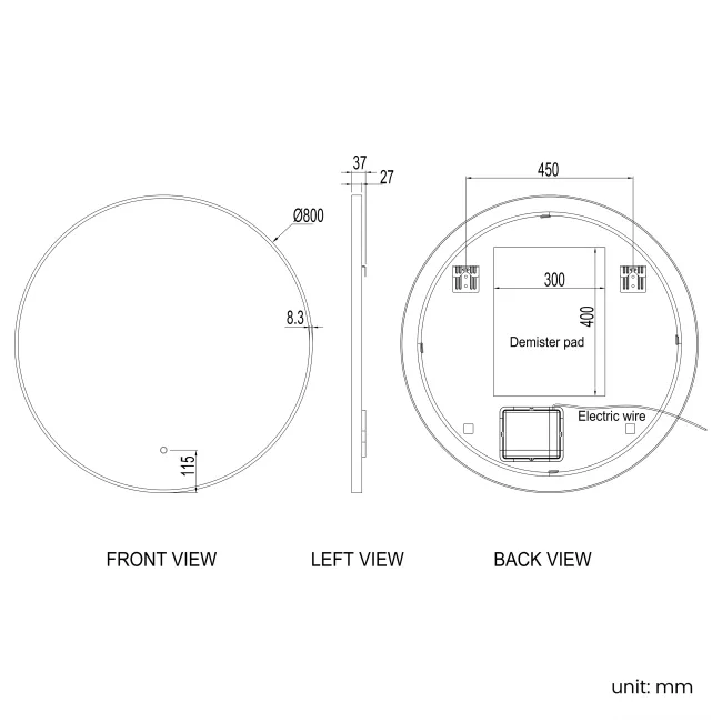 Paris Brushed Brass Round Backlit Illuminated LED Mirror 800mm
