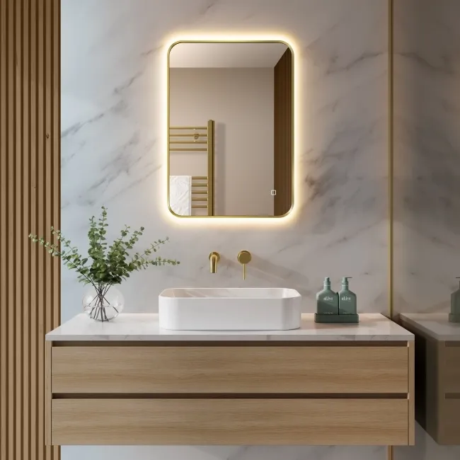 Nina Brushed Brass Backlit Illuminated LED Mirror 700x500mm