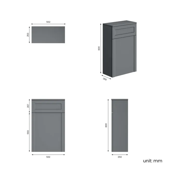 Milos Fog Grey Slimline Back To Wall Toilet Unit 500mm
