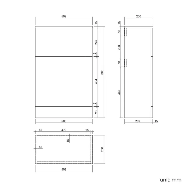 Dawn Oak Slimline Back To Wall Toilet Unit 500mm
