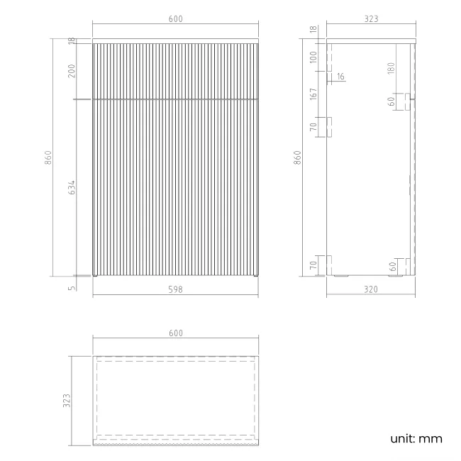 Sicily Fluted Black Walnut 600 Toilet Unit