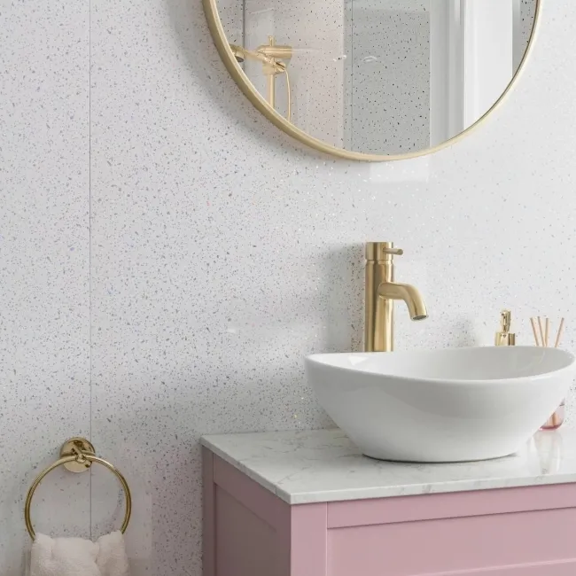 Trepanel Aqua® White Sparkle Quartz Effect PVC Shower Wall Panel