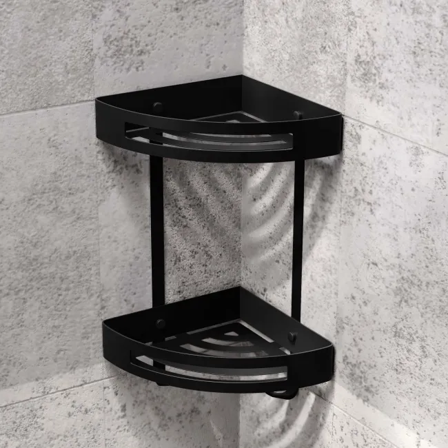 Ivy Matt Black Double Corner Shower Basket