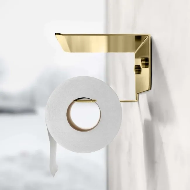Remi Easy Fix Brushed Brass Toilet Roll Holder with Shelf