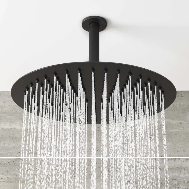 Ballina Premium Ceiling Matt Black Round Thermostatic Shower Set - 300mm Head