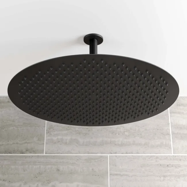 Ballina Premium Ceiling Matt Black Round Thermostatic Shower Set - 400mm Head
