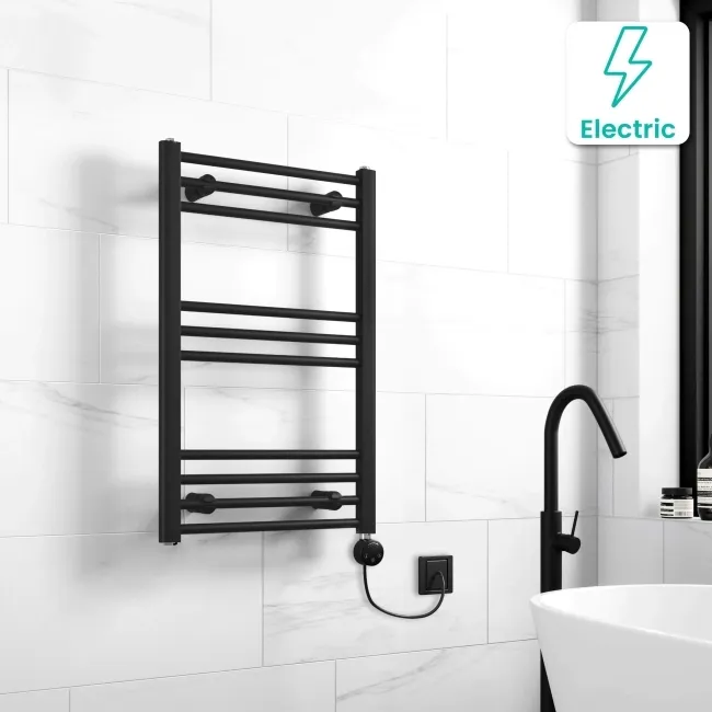 Barcelona Electric Matt Black Straight Heated Towel Rail 800x500mm