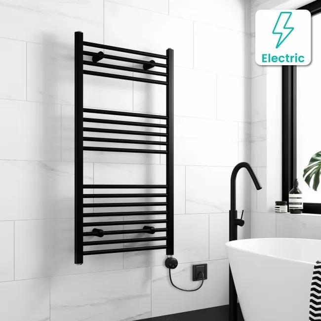 Barcelona Electric Matt Black Straight Heated Towel Rail 1200x600mm