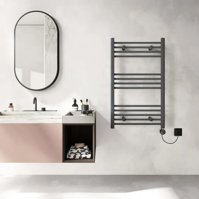 Barcelona Electric Anthracite Straight Heated Towel Rail 1000x600mm