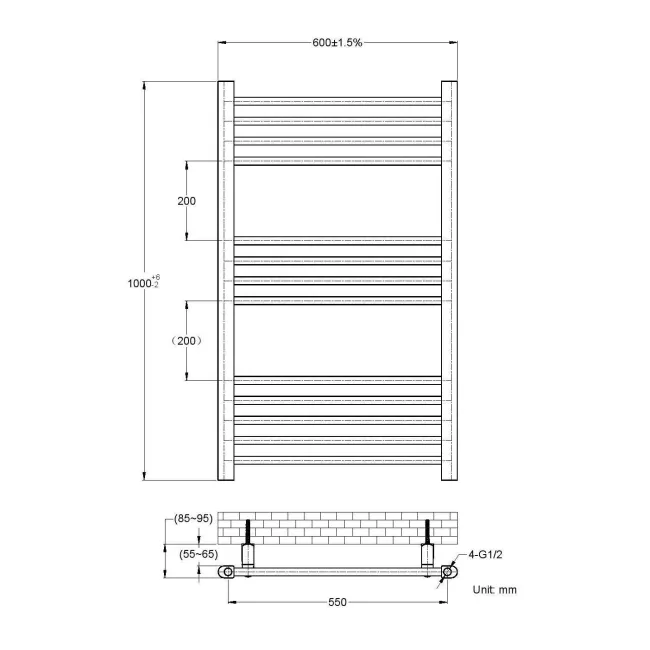 Barcelona Electric Anthracite Straight Heated Towel Rail 1000x600mm