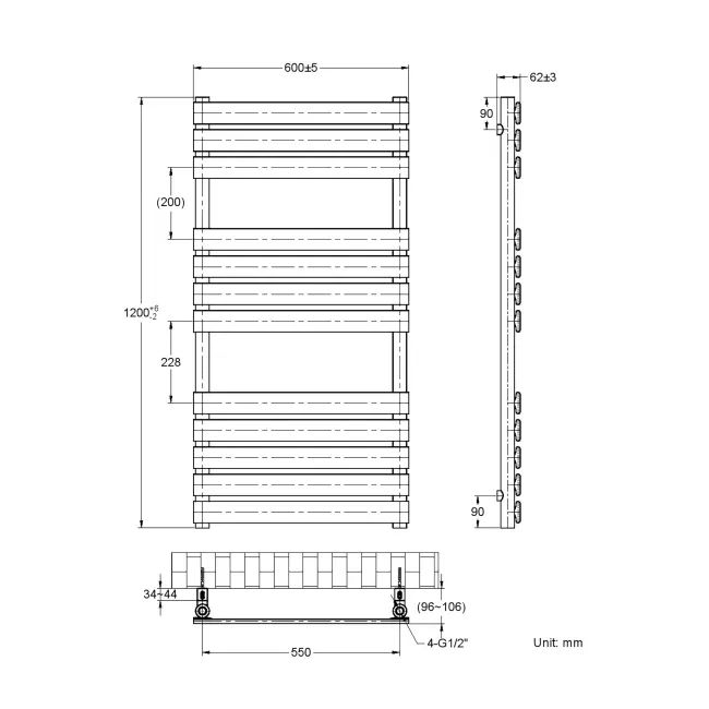 Santorini Electric Brushed Brass Flat Panel Heated Towel Rail 1200x600mm