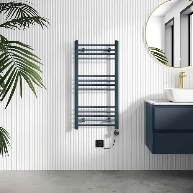 Barcelona Electric Inky Blue Straight Heated Towel Rail 1000x500mm