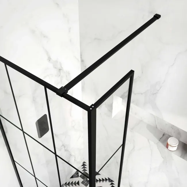 Munich Matt Black Grid 8mm Wet Room Shower Glass 800mm & 250mm Return Panel