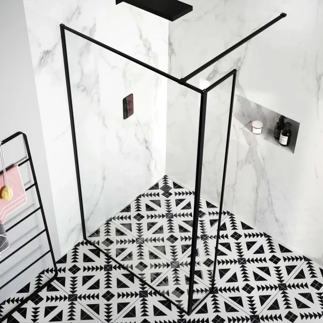 Munich Matt Black Framed 8mm Wet Room Shower Glass 1200mm & 250mm Return Panel
