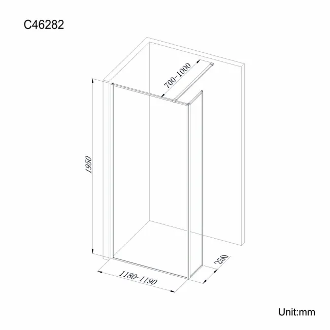 Munich Matt Black Framed 8mm Wet Room Shower Glass 1200mm & 250mm Return Panel