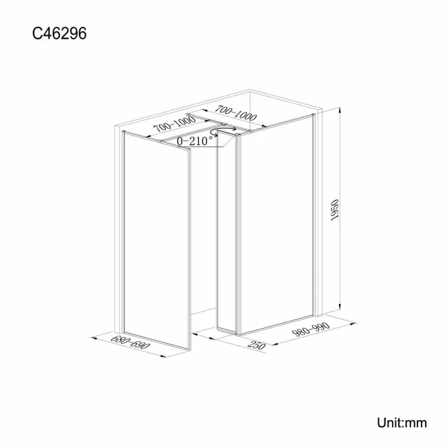 Munich Matt Black Framed 8mm Walk In Shower Enclosure 1000mm & 700mm Glass with Pivotal Return Panel