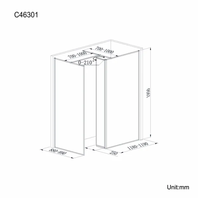 Munich Matt Black Framed 8mm Walk In Shower Enclosure 1200mm & 900mm Glass with Pivotal Return Panel