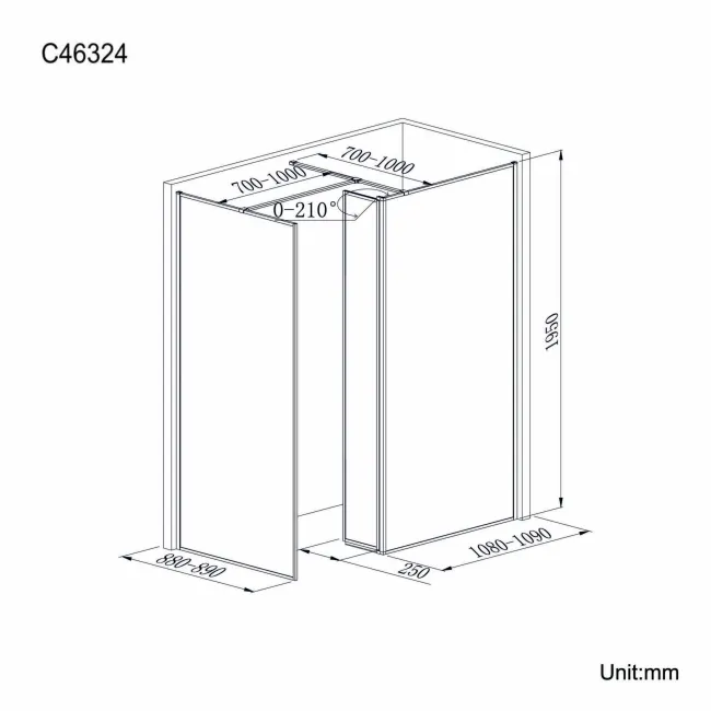 Munich Matt Black Framed 8mm Walk In Shower Enclosure 1100mm & 900mm Glass with Pivotal Return Panel
