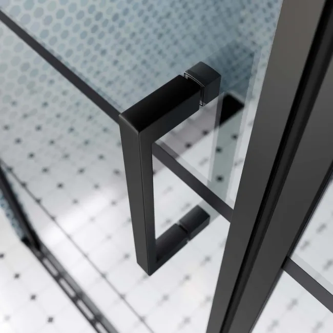 Toulon Matt Black Grid Easy Clean 6mm Pivot Shower Enclosure 1100x700mm