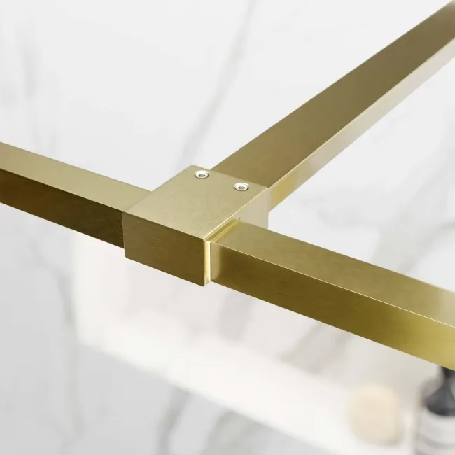 Munich Brushed Brass Framed 8mm Wet Room Shower Glass 1200mm & 250mm Return Panel