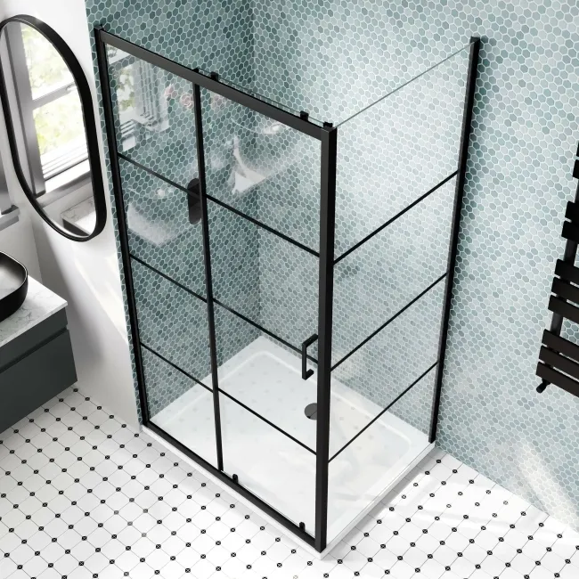 London Matt Black 6mm Sliding Shower Enclosure 1000x760mm