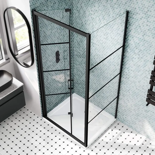 London Matt Black Grid 6mm Bifold Shower Enclosure 900x760mm