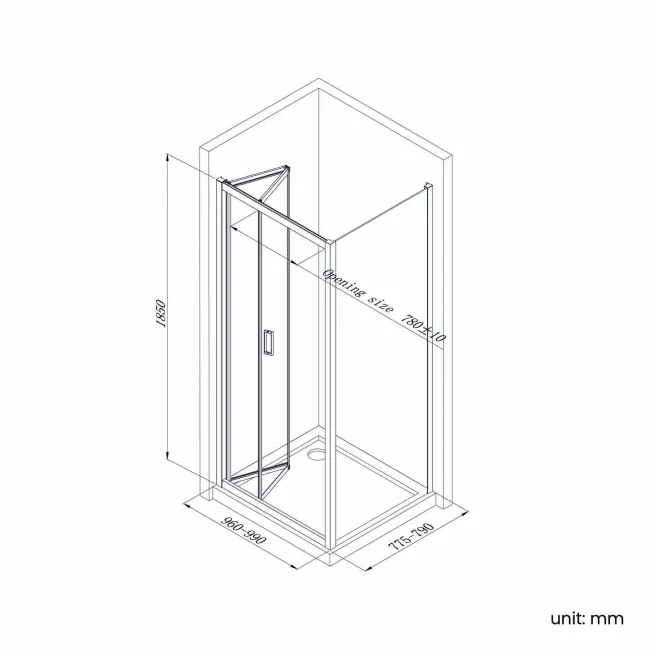London Brushed Brass 6mm Bifold Shower Enclosure 1000x800mm