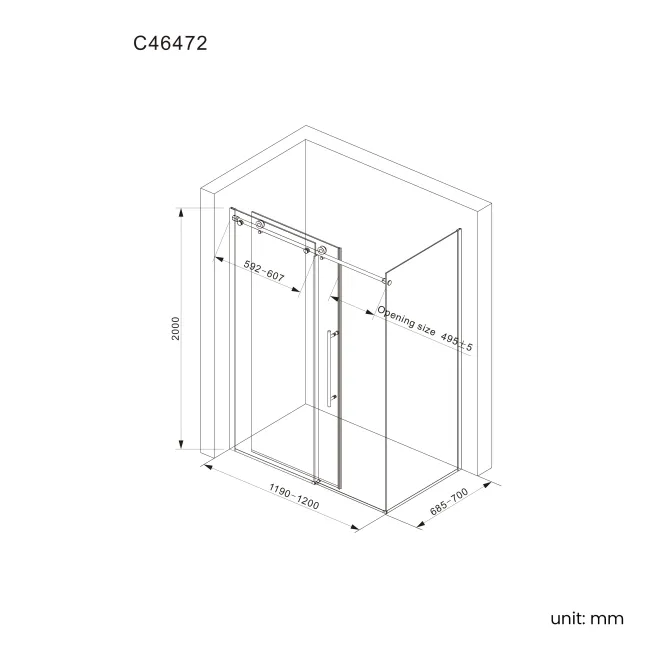 Prague 8mm Soft Closing Sliding Shower Enclosure 1200x700mm