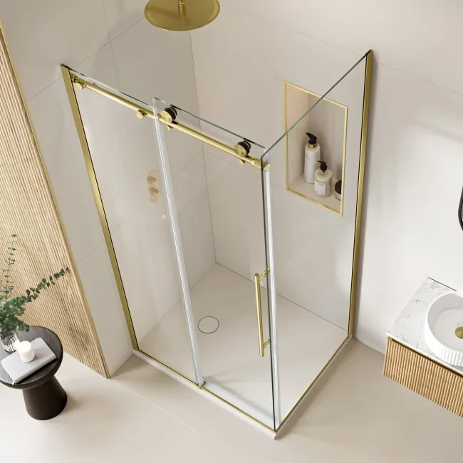 Prague Brushed Brass 8mm Sliding Shower Enclosure 1000x800mm