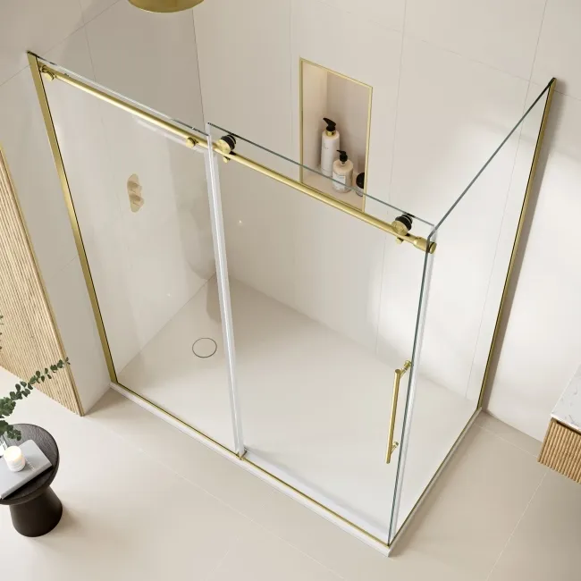Prague Brushed Brass 8mm Sliding Shower Enclosure 1500x900mm