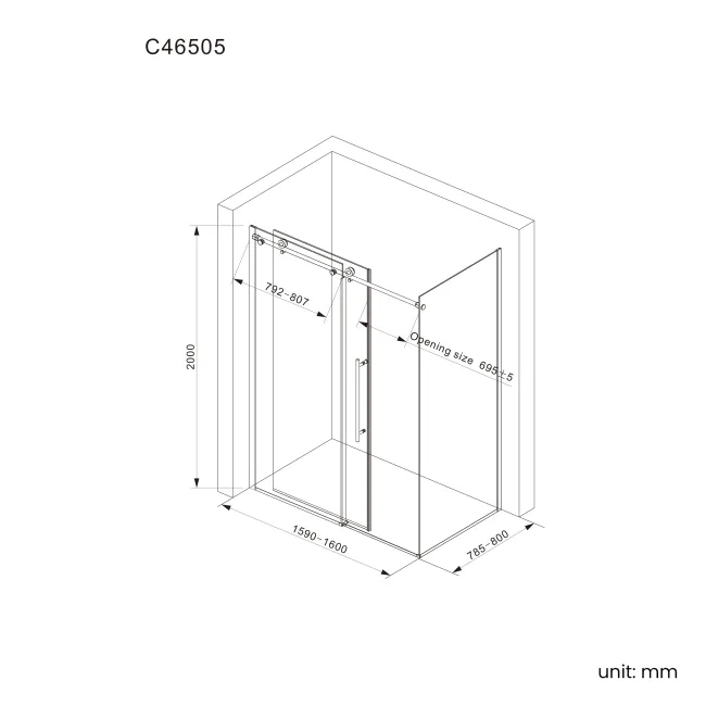 Prague Brushed Brass 8mm Sliding Shower Enclosure 1600x800mm