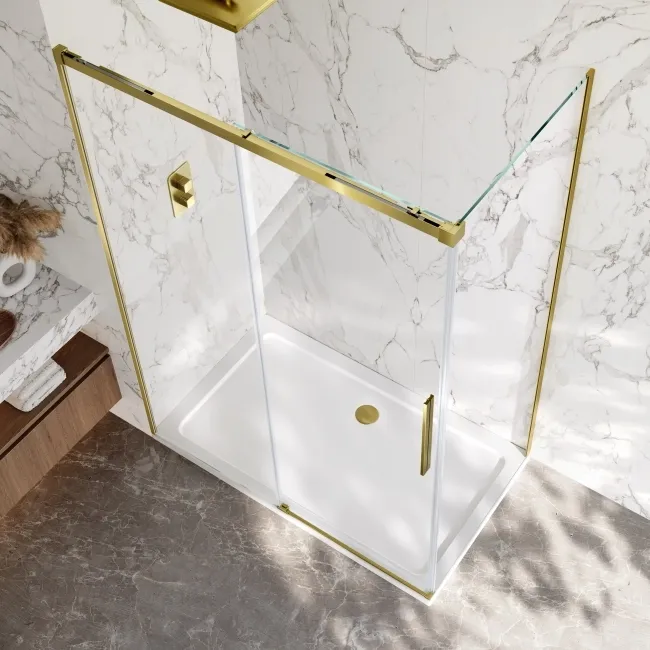 Lisbon Brushed Brass 8mm Sliding Shower Enclosure 1400x700mm